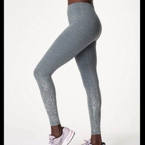 Sweaty Betty Disco Metallic 7/8 Length Leggings Gray Silver Size Large - Picture 1 of 11